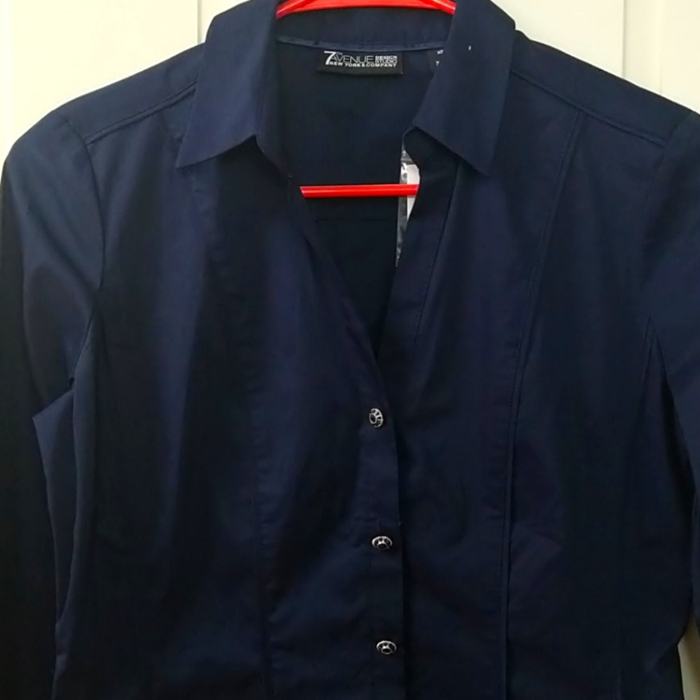 NWT NY&C Navy Blue Jewel Button-Up XS